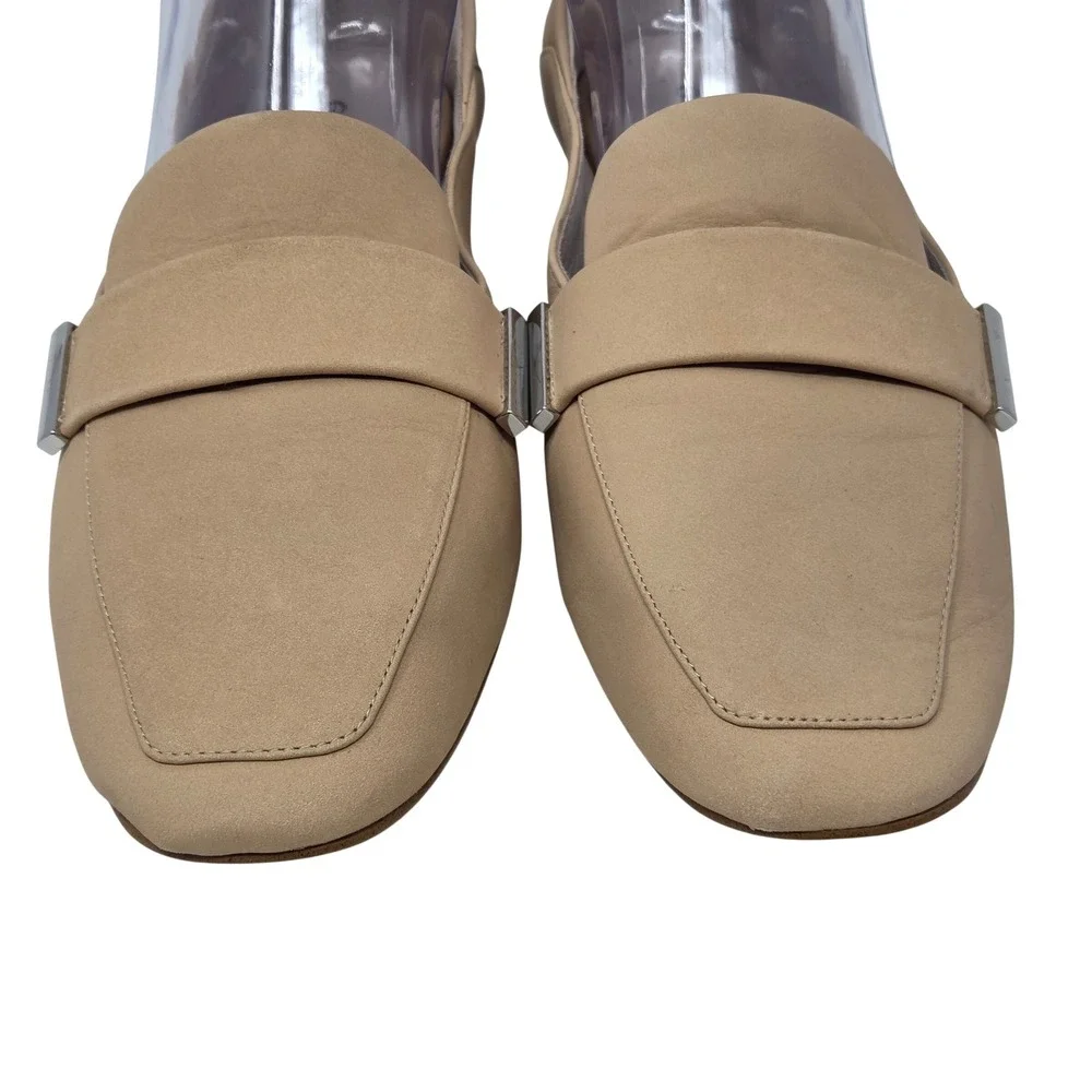 Gianni Bini Womens Tan Beige Leather Square Toe Loafer Flats Size 8M Accents